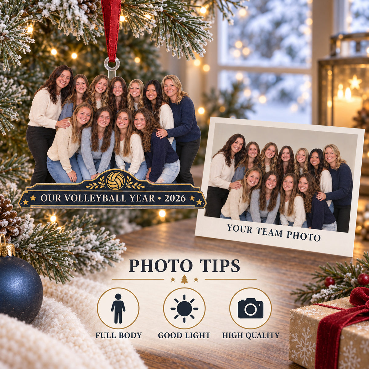 Custom Photo Volleyball Team Banquet Acrylic Ornament — Personalization guide