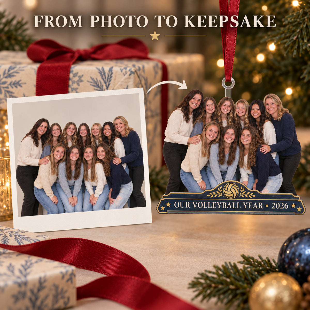 Custom Photo Volleyball Team Banquet Acrylic Ornament — Personalization example