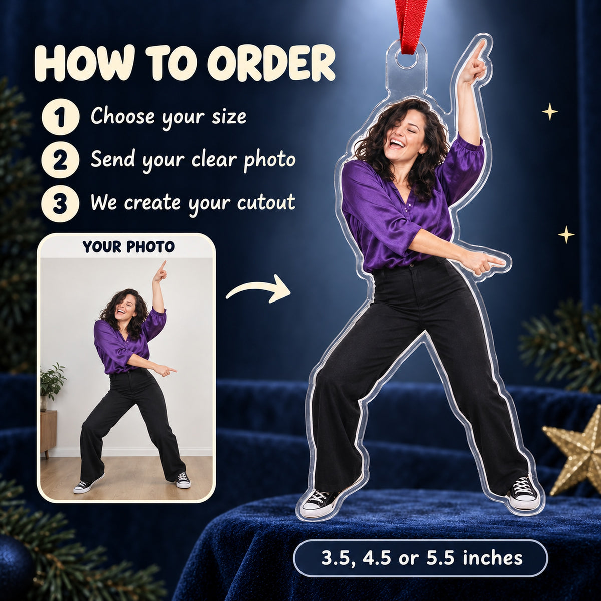 Custom Photo Dance Floor Legend Acrylic Ornament — How to order