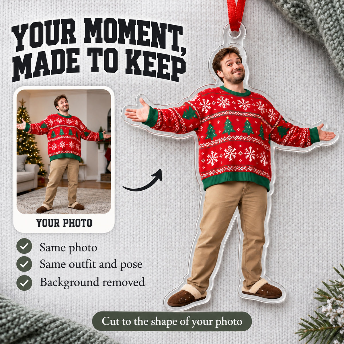 Custom Photo Ugly Sweater Star Acrylic Ornament — Personalization example