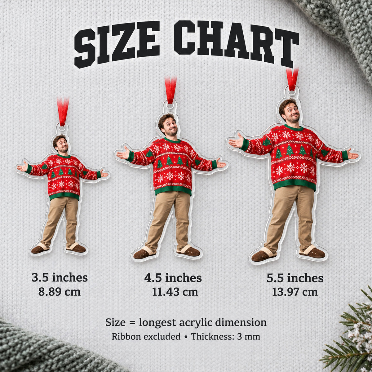 Custom Photo Ugly Sweater Star Acrylic Ornament — Size guide