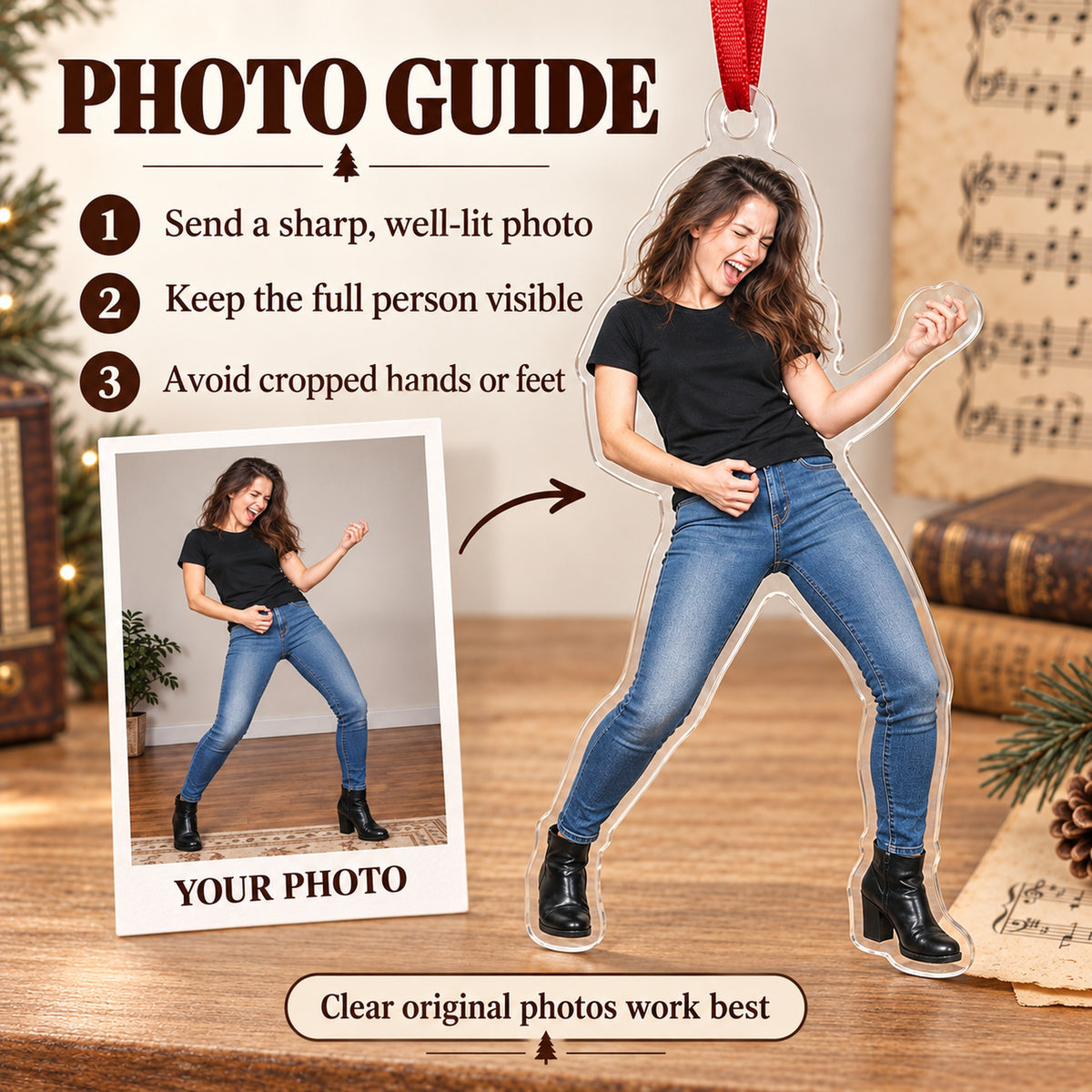Custom Photo Air Guitar Hero Acrylic Ornament — Personalization guide