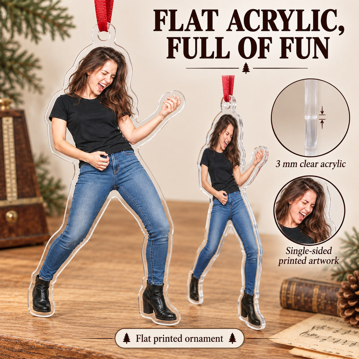 Custom Photo Air Guitar Hero Acrylic Ornament — Flat acrylic material