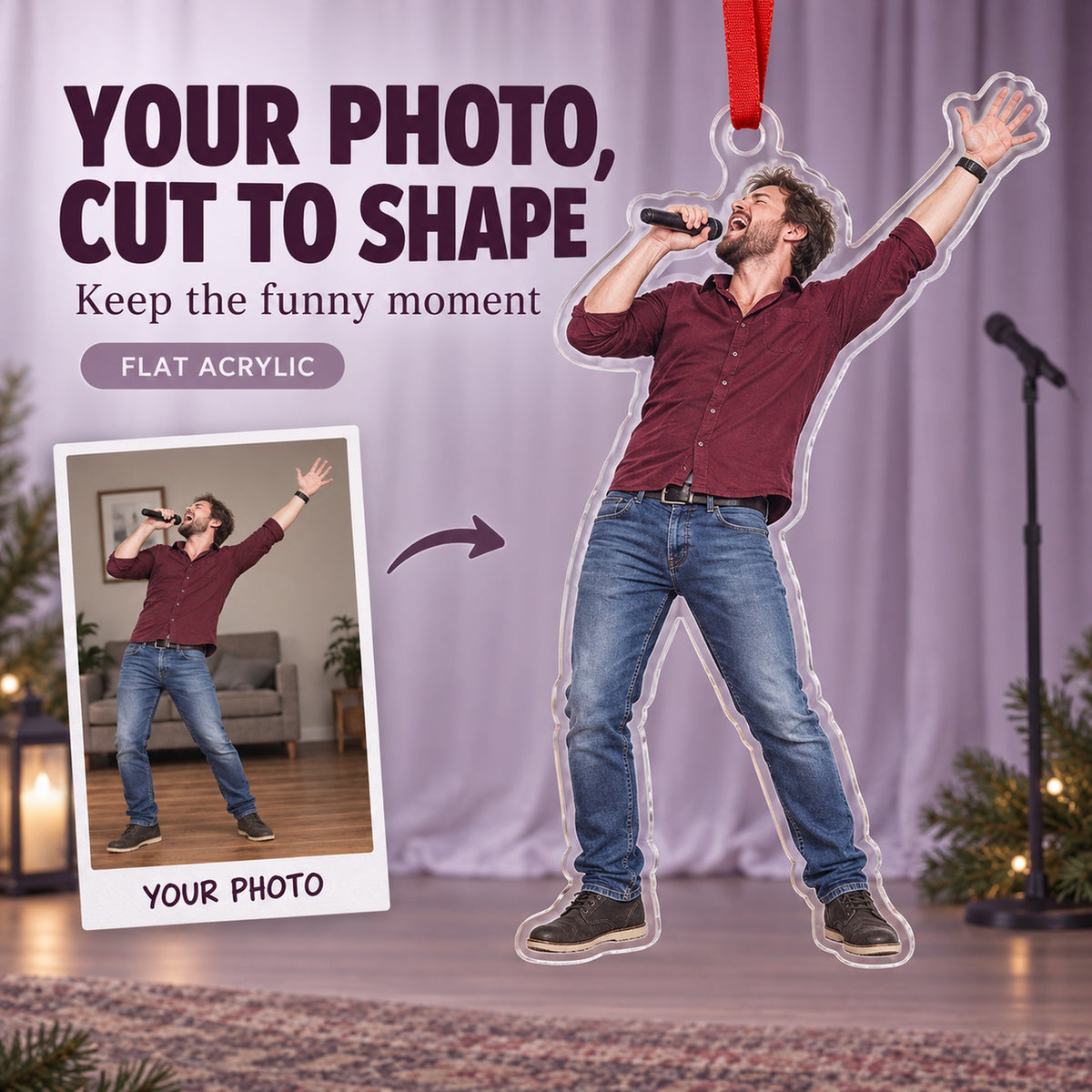 Custom Photo Karaoke Superstar Acrylic Ornament — Main design