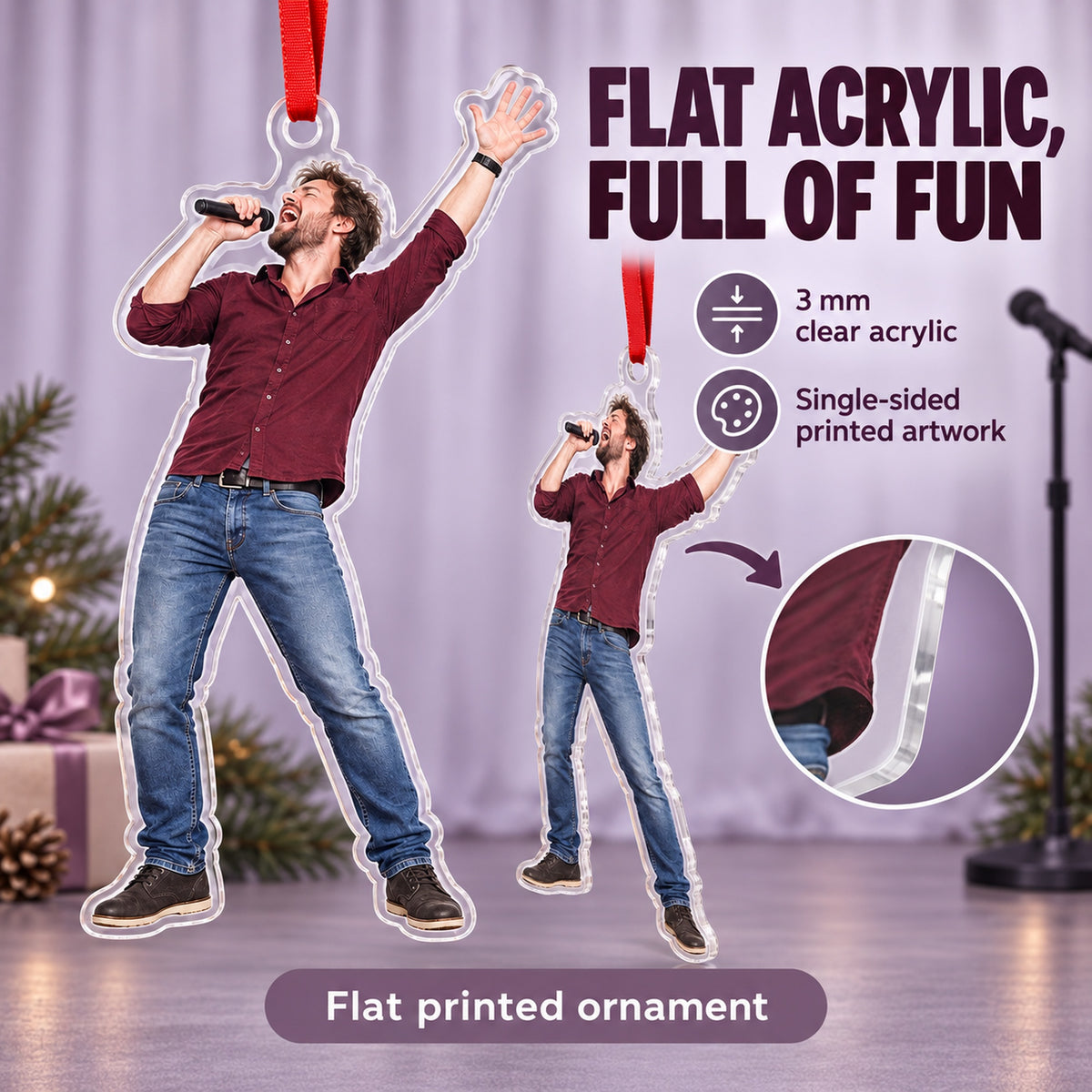 Custom Photo Karaoke Superstar Acrylic Ornament — Flat acrylic material