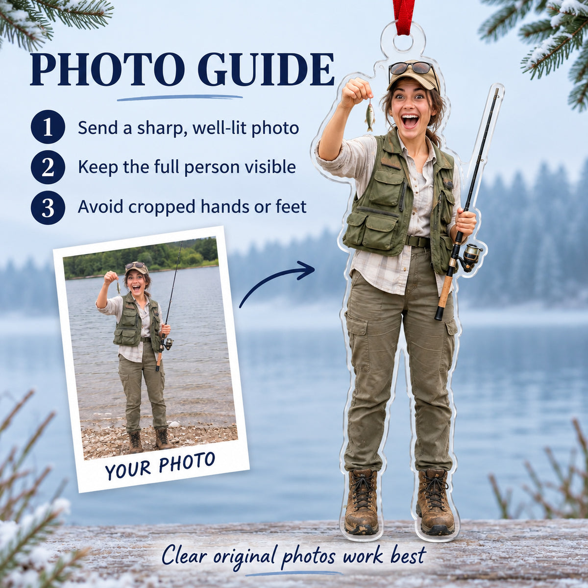 Custom Photo Fishing Brag Acrylic Ornament — Personalization guide