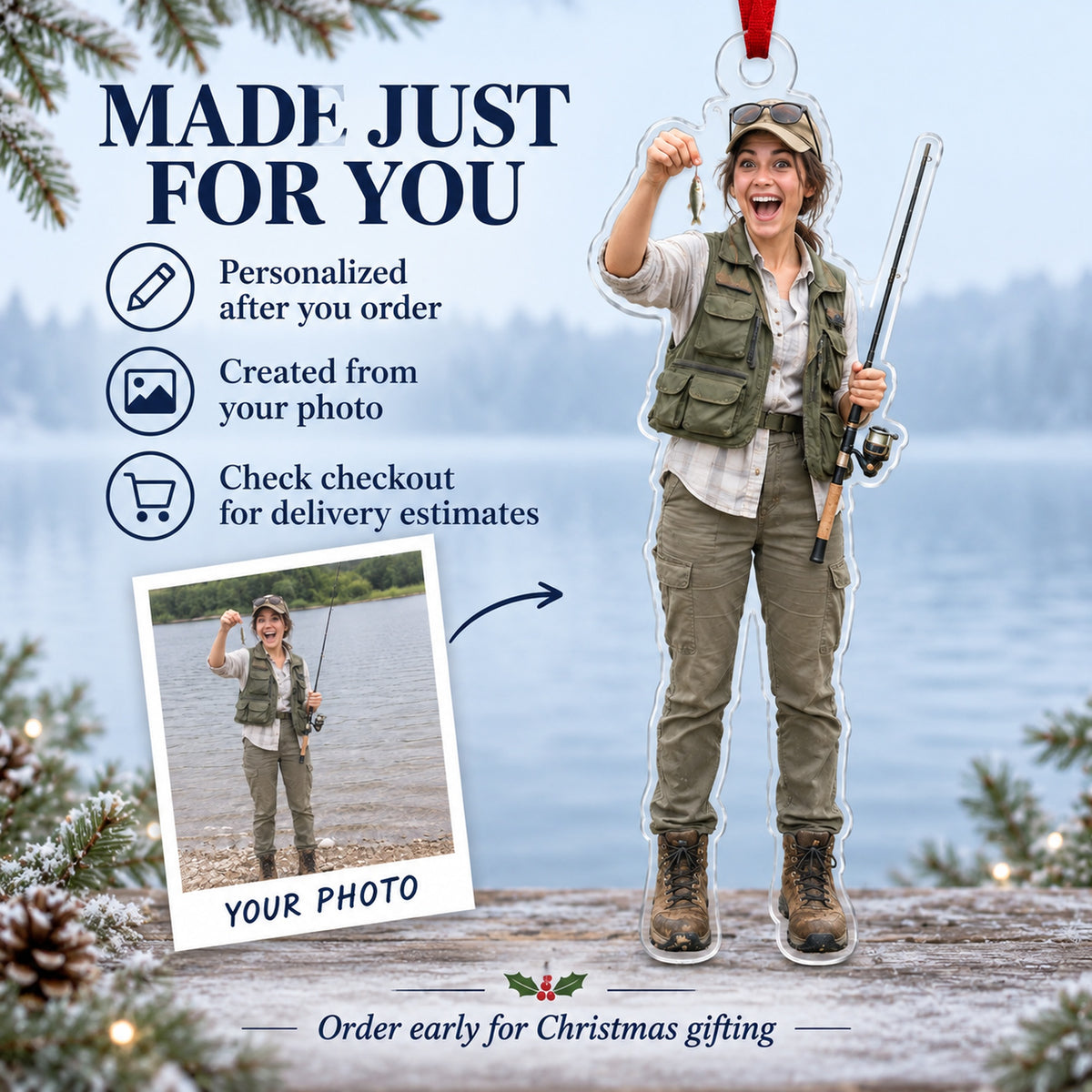 Custom Photo Fishing Brag Acrylic Ornament — Production and delivery
