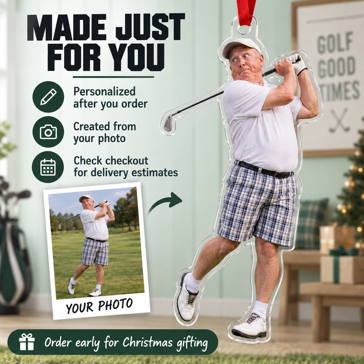Custom Photo Golf Goof Acrylic Ornament — Production and delivery