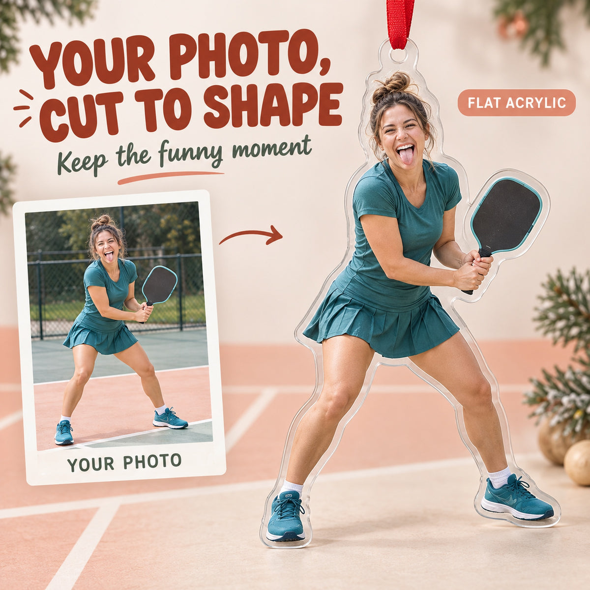 Custom Photo Pickleball Pose Acrylic Ornament — Main design