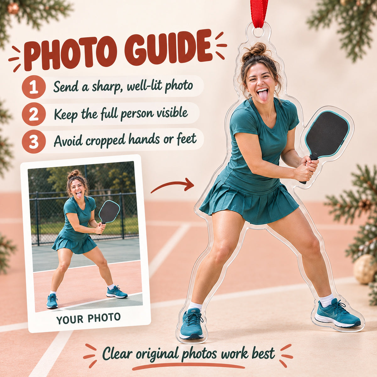 Custom Photo Pickleball Pose Acrylic Ornament — Personalization guide