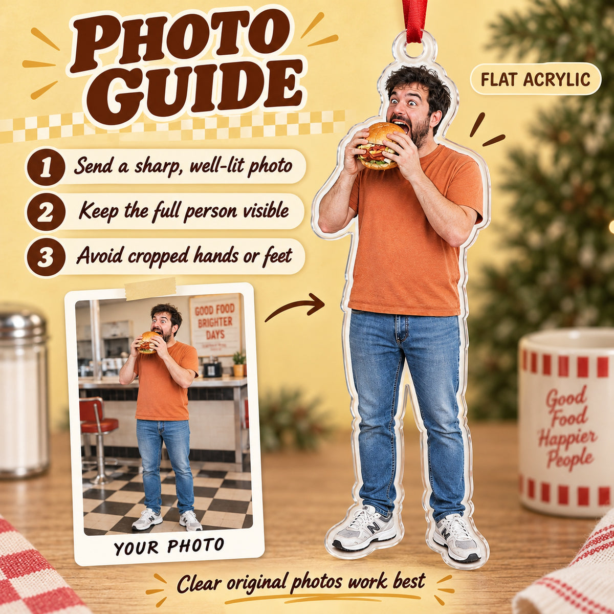 Custom Photo Big Bite Moment Acrylic Ornament — Personalization guide