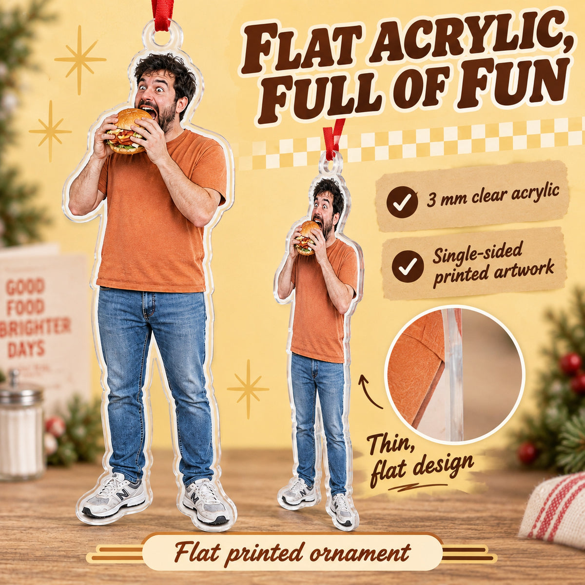 Custom Photo Big Bite Moment Acrylic Ornament — Flat acrylic material