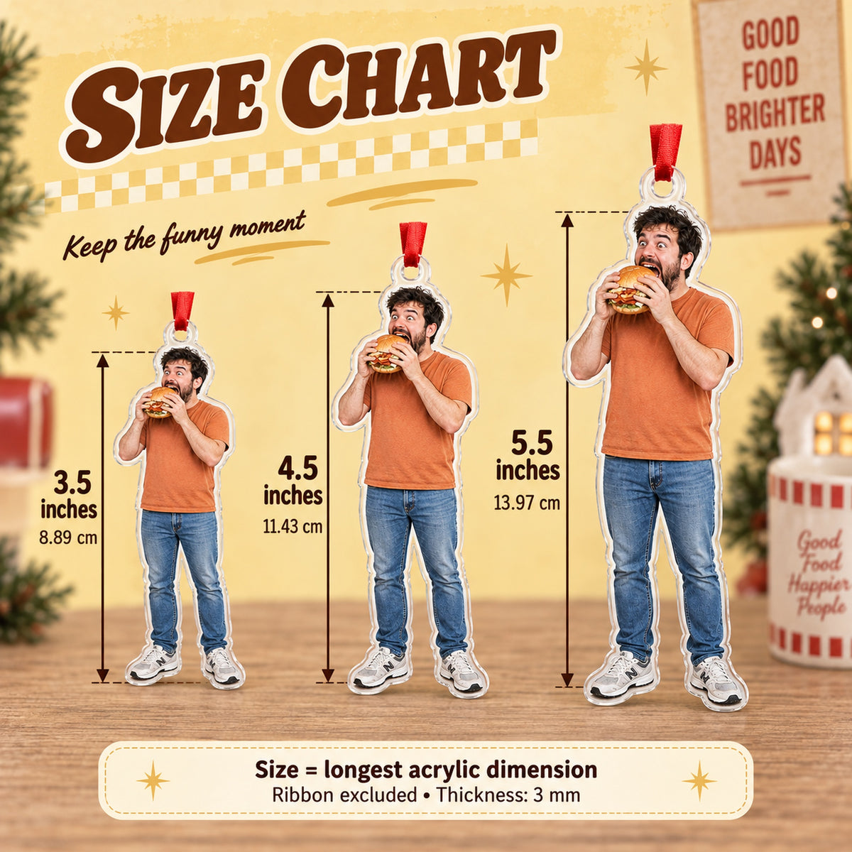 Custom Photo Big Bite Moment Acrylic Ornament — Size guide