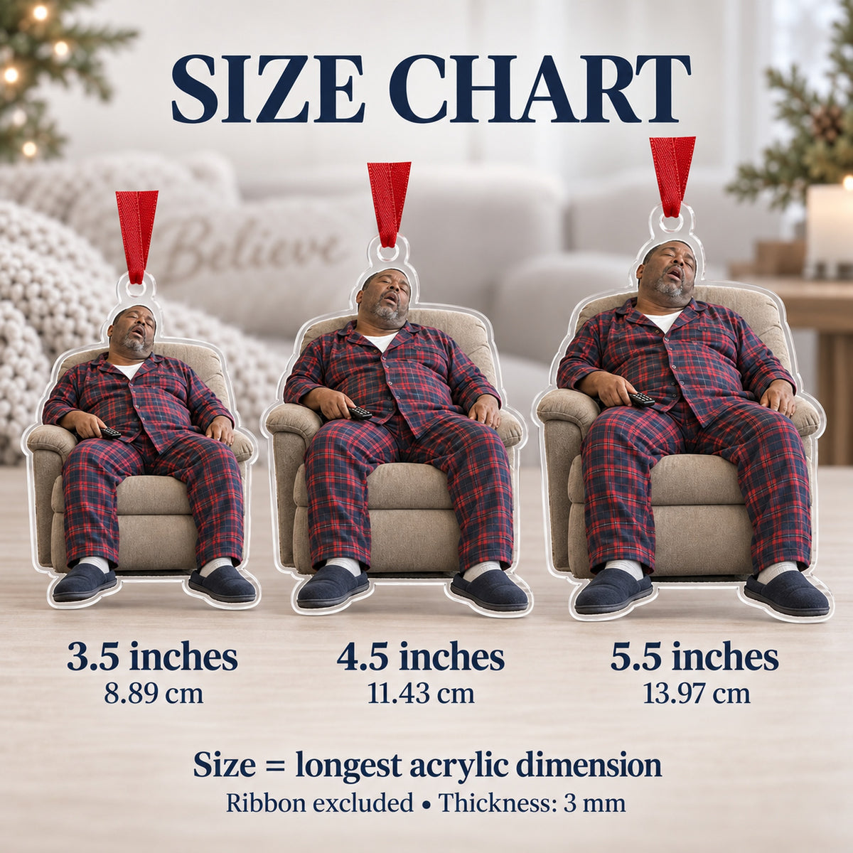 Custom Photo Nap Champion Acrylic Ornament — Size guide