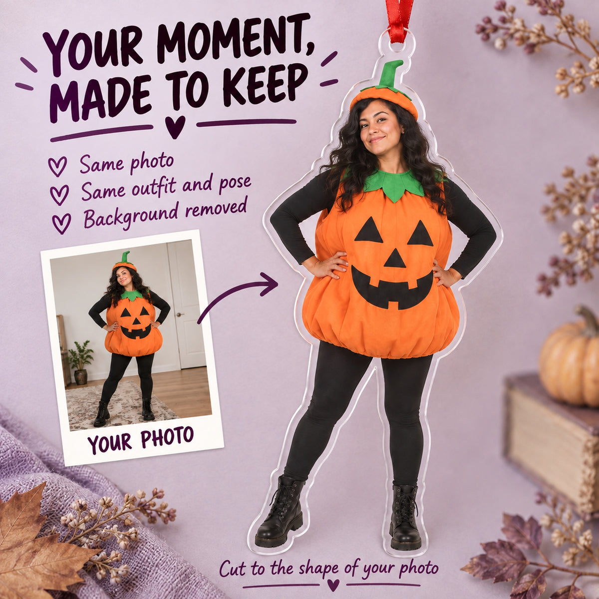 Custom Photo Costume Comedy Acrylic Ornament — Personalization example