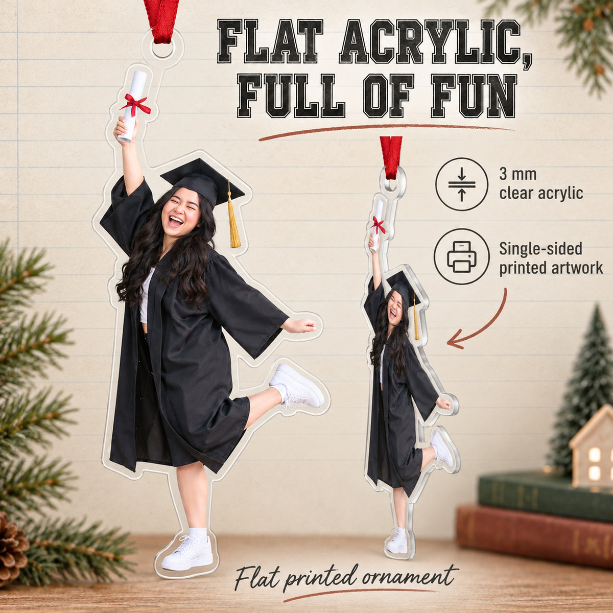 Custom Photo Graduation Goof Acrylic Ornament — Flat acrylic material