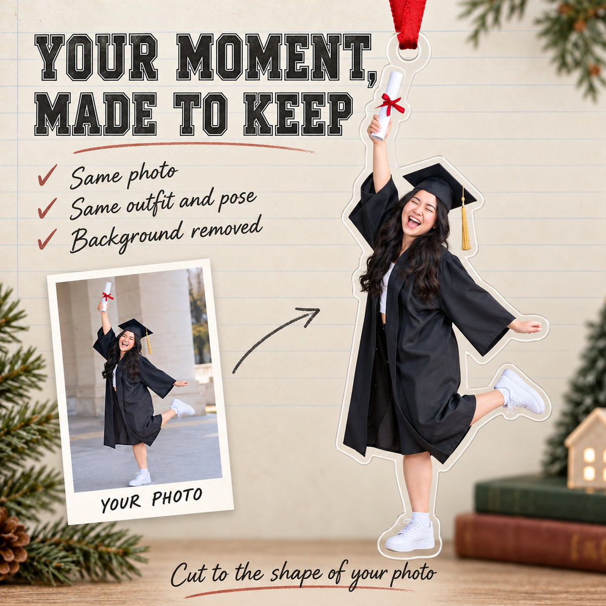 Custom Photo Graduation Goof Acrylic Ornament — Personalization example