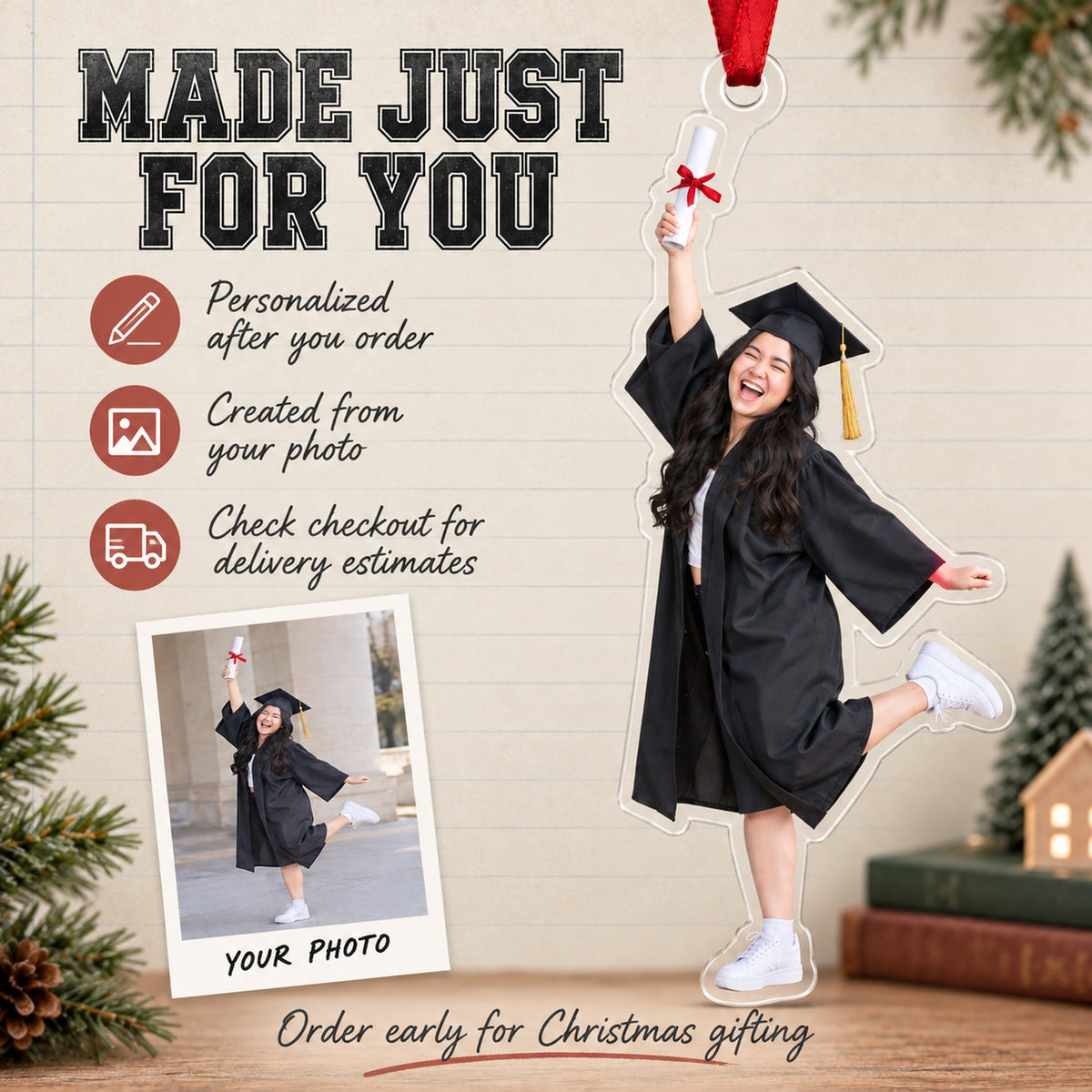Custom Photo Graduation Goof Acrylic Ornament — Production and delivery