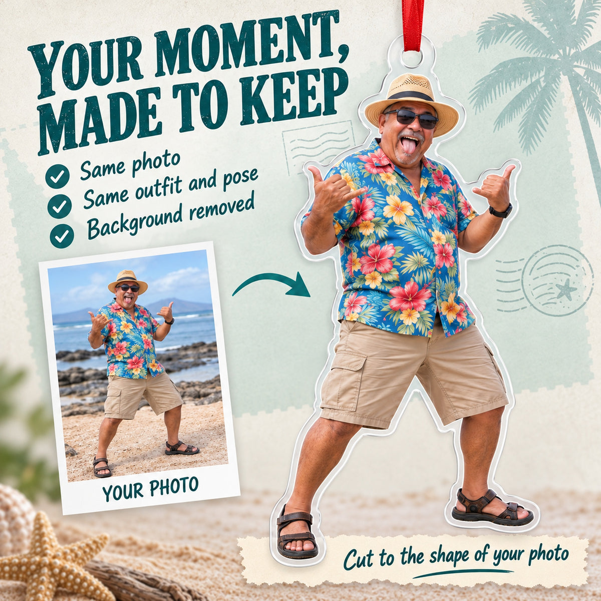 Custom Photo Vacation Vibes Acrylic Ornament — Personalization example