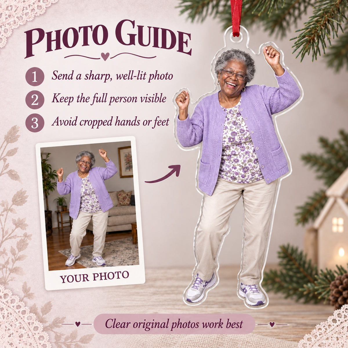 Custom Photo Grandma Dance Star Acrylic Ornament — Personalization guide