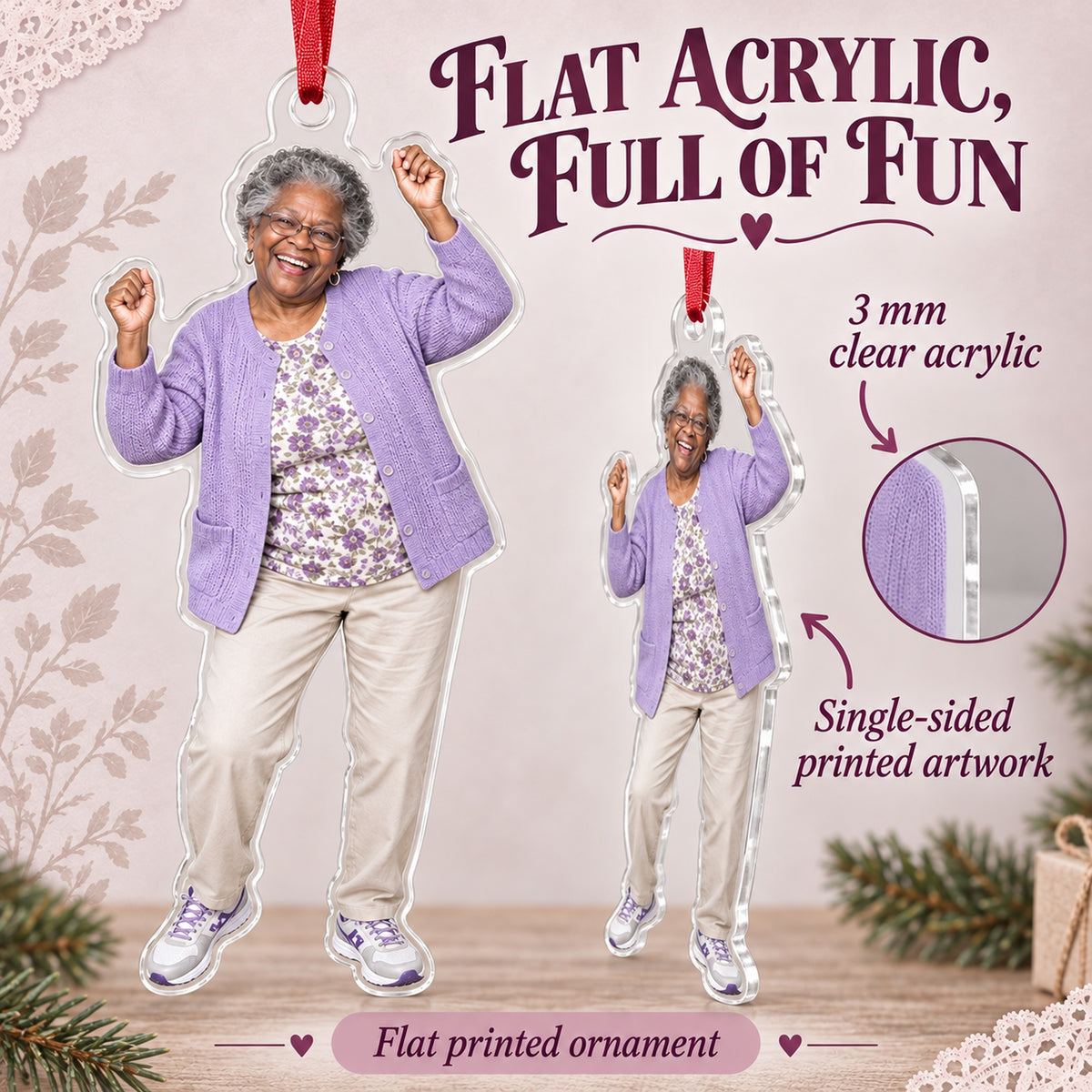 Custom Photo Grandma Dance Star Acrylic Ornament — Flat acrylic material