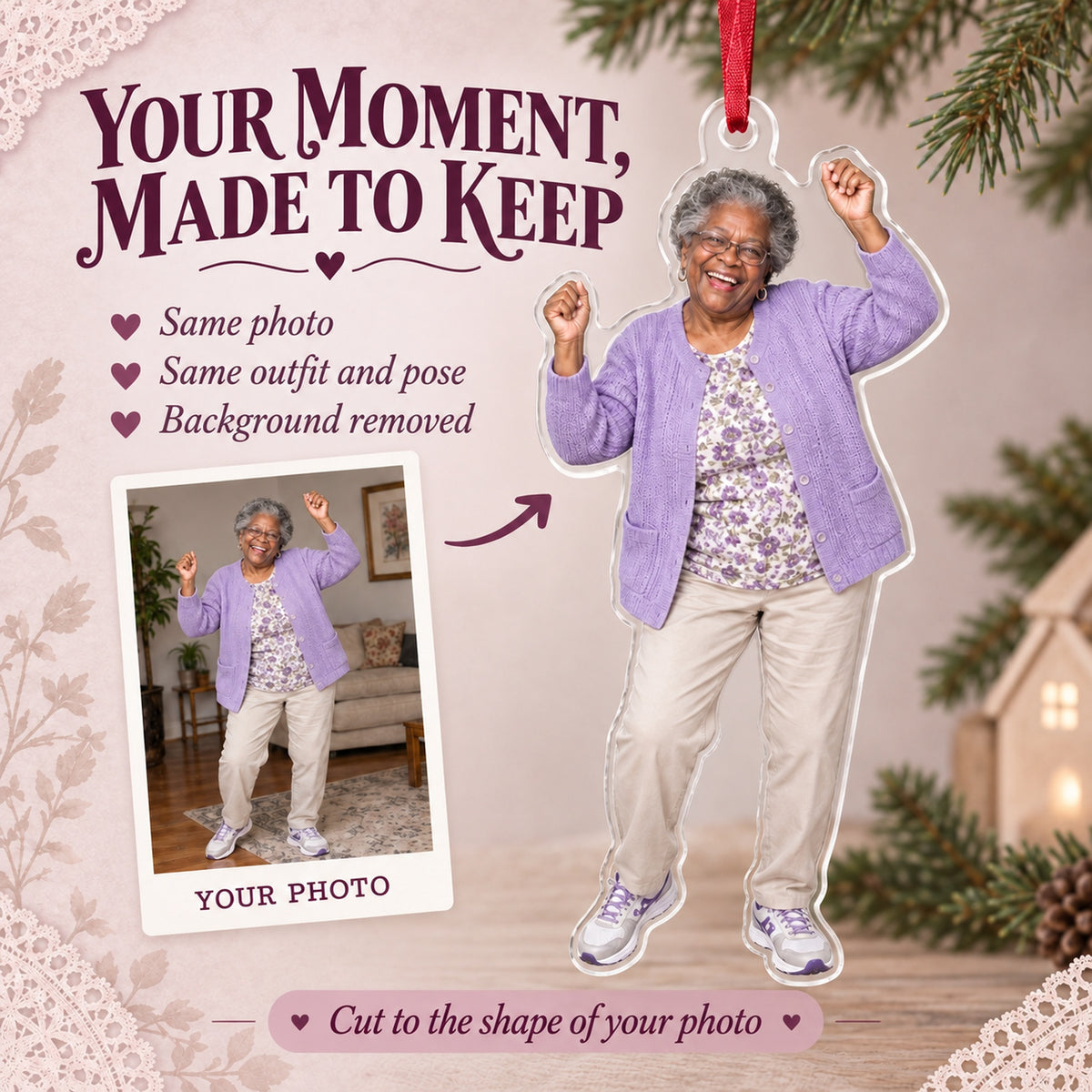 Custom Photo Grandma Dance Star Acrylic Ornament — Personalization example