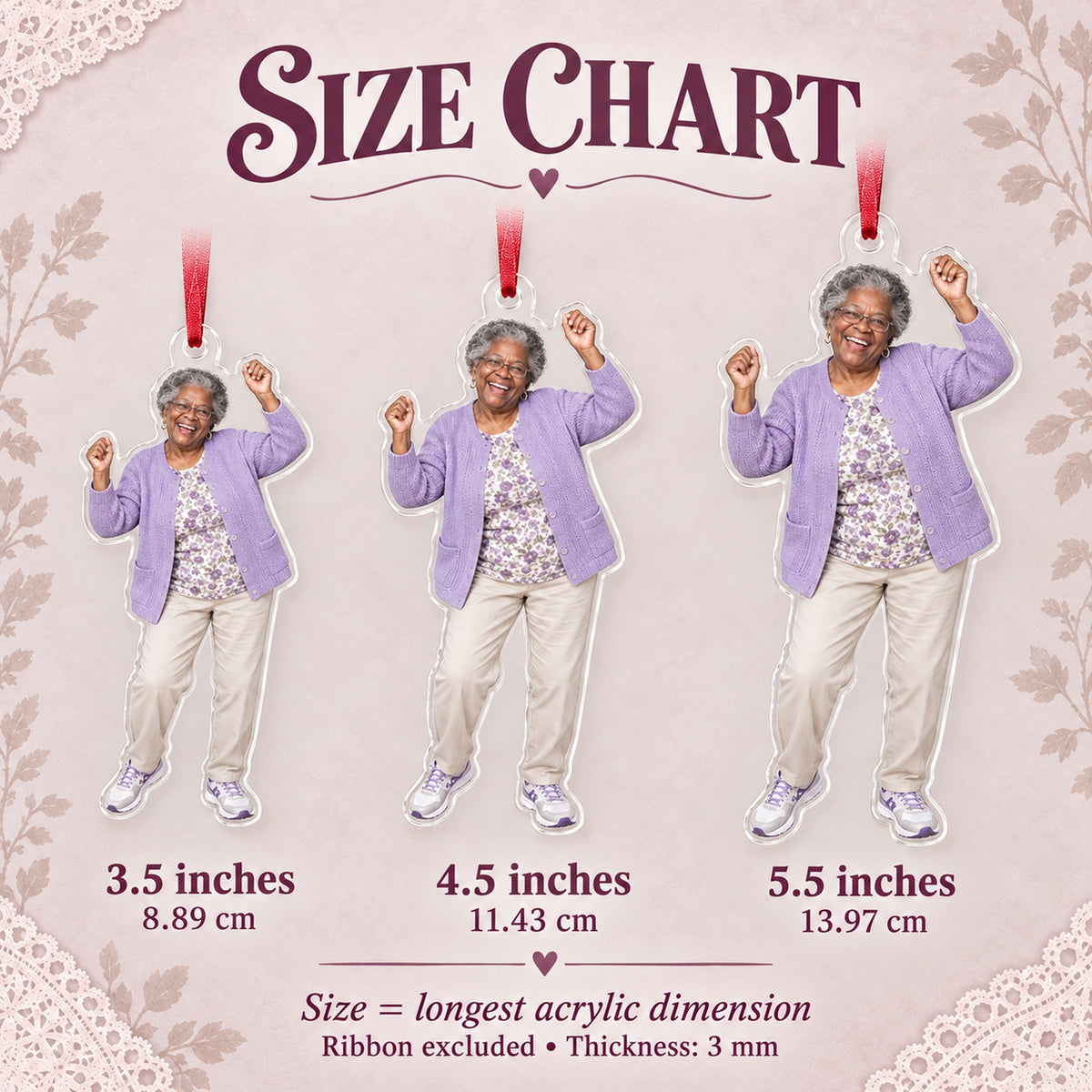 Custom Photo Grandma Dance Star Acrylic Ornament — Size guide