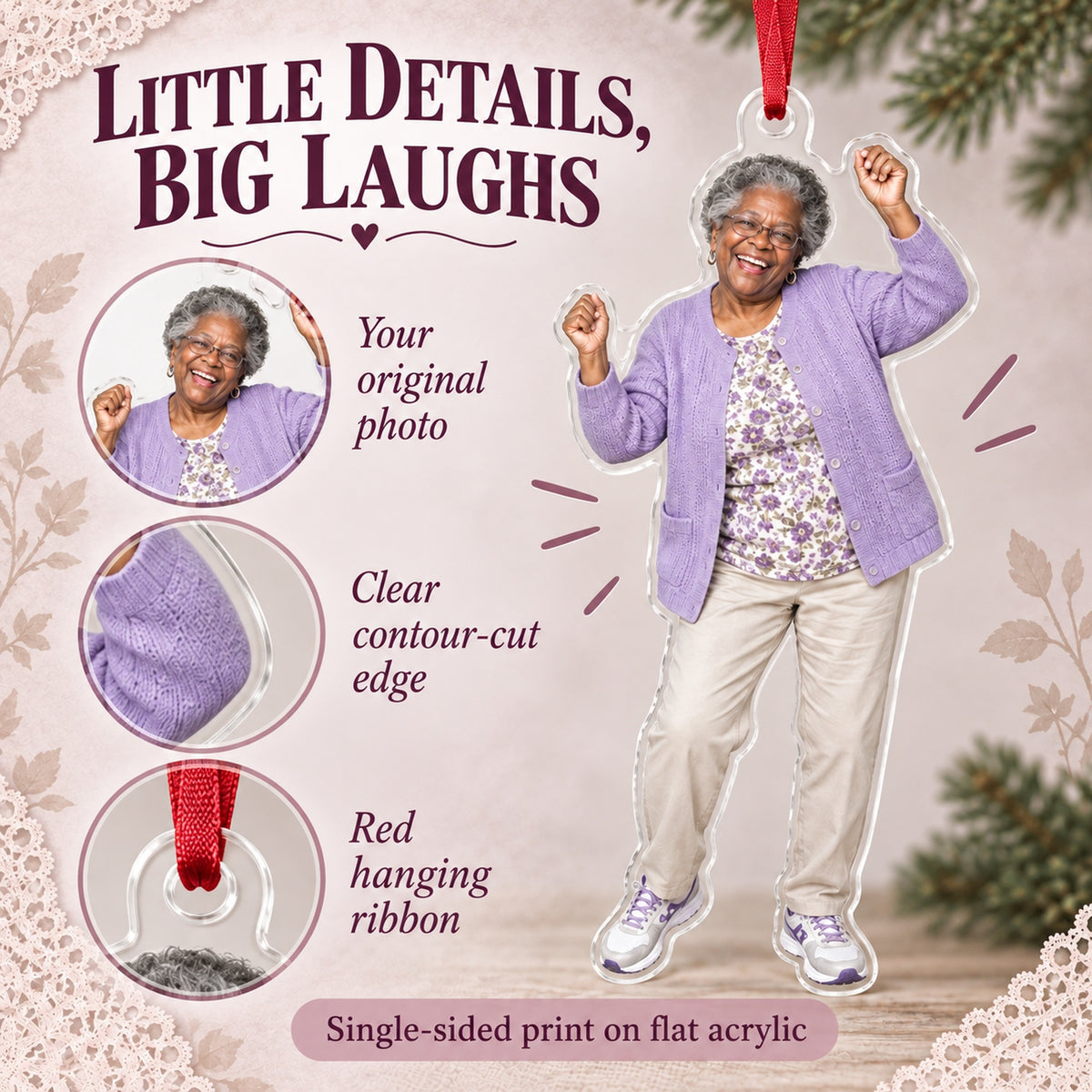 Custom Photo Grandma Dance Star Acrylic Ornament — Product details