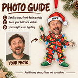 Custom Face Christmas Lights Disaster Acrylic Ornament — Photo or personalization guide