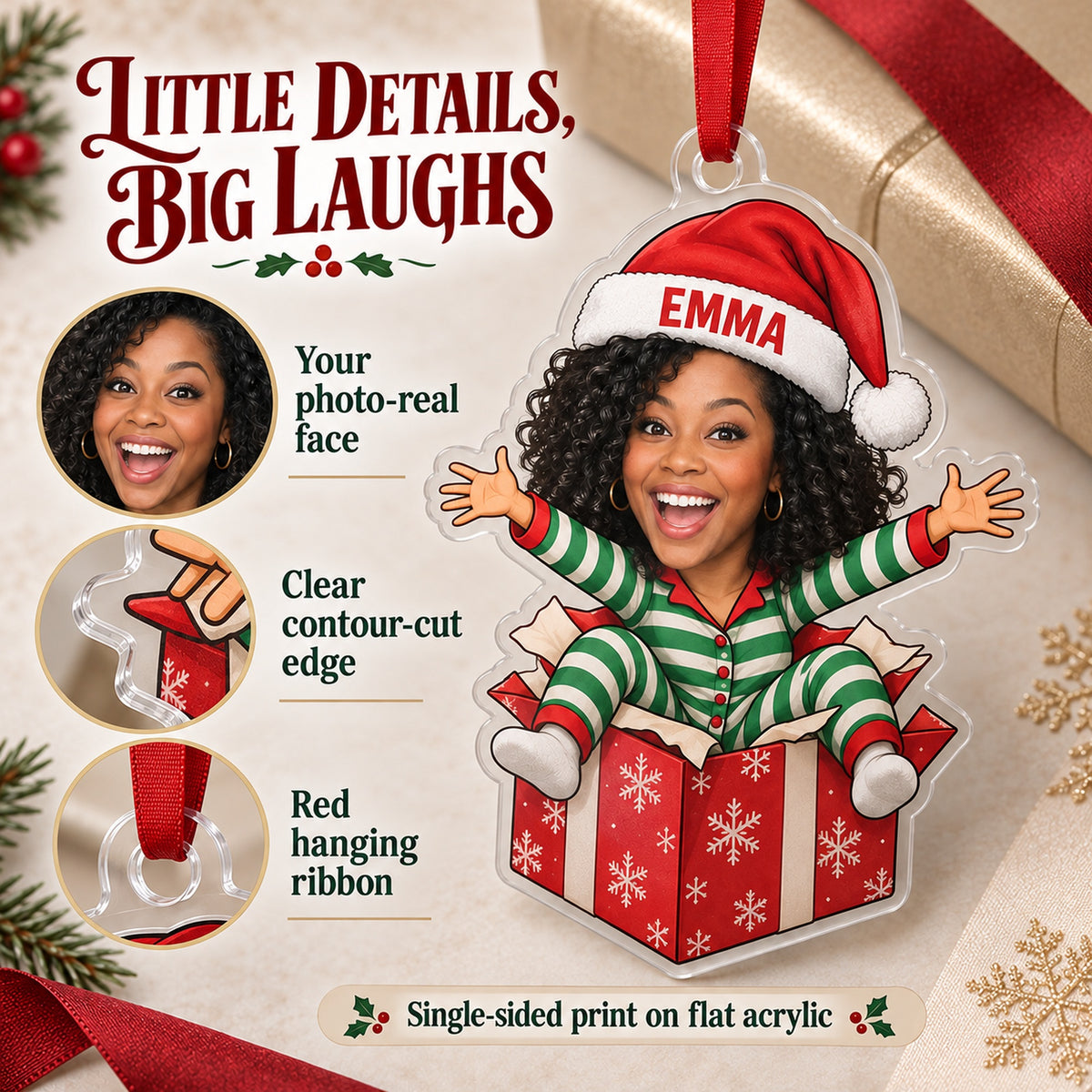 Custom Photo Face Surprise Gift Box Acrylic Ornament — Product details