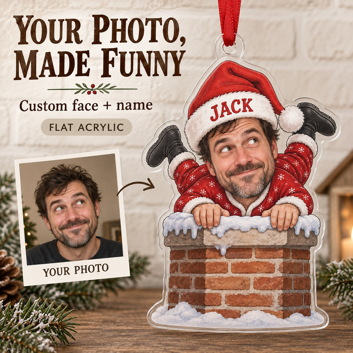 Custom Photo Face Chimney Traffic Jam Acrylic Ornament — Main design