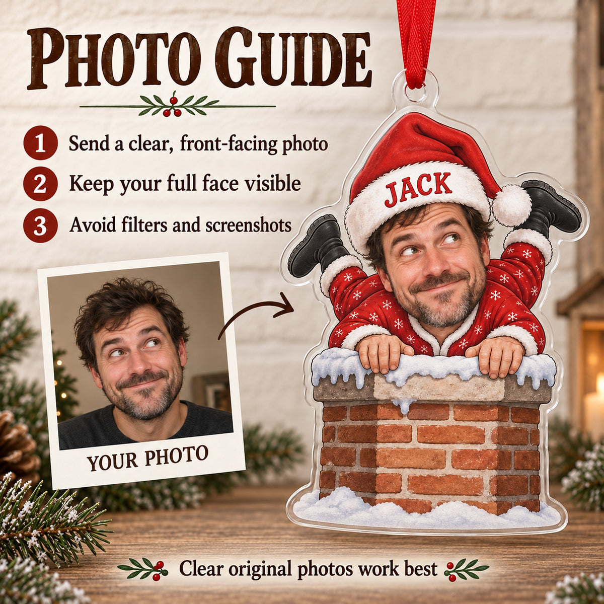 Custom Photo Face Chimney Traffic Jam Acrylic Ornament — Personalization guide