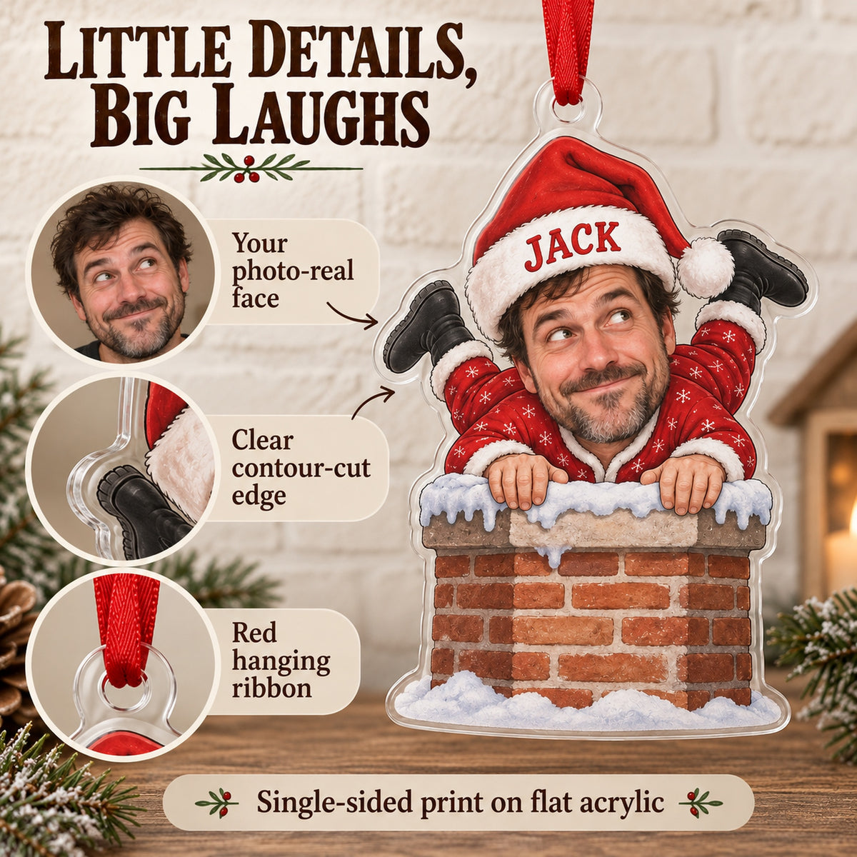 Custom Photo Face Chimney Traffic Jam Acrylic Ornament — Product details