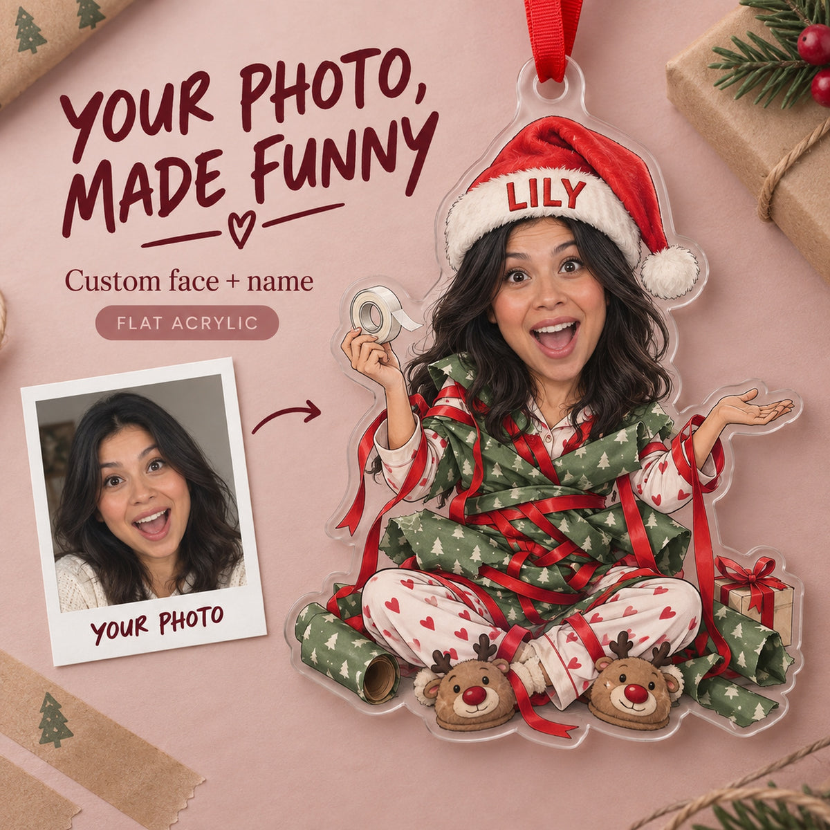 Custom Photo Face Wrapping Paper Wrestling Acrylic Ornament — Main design