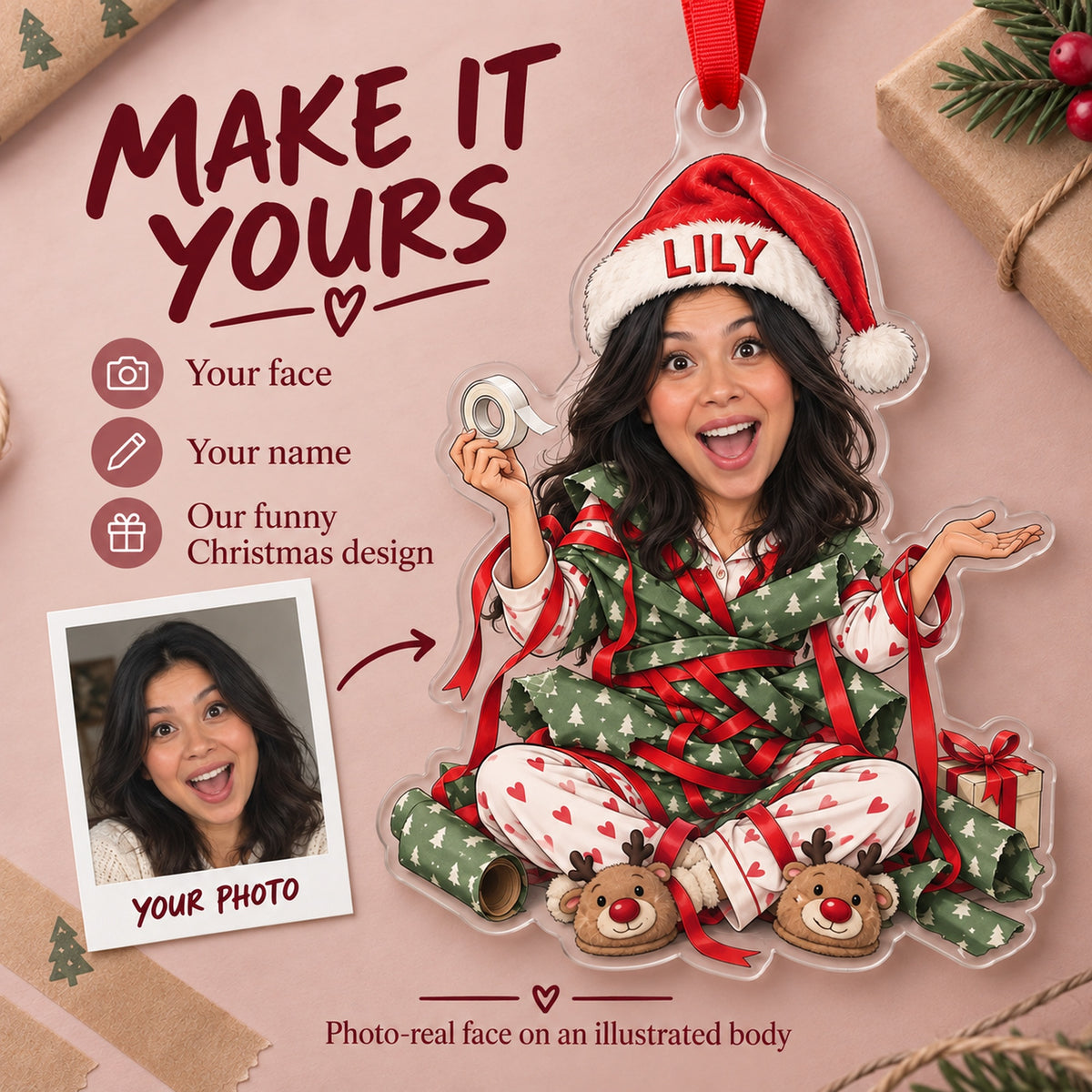 Custom Photo Face Wrapping Paper Wrestling Acrylic Ornament — Personalization example