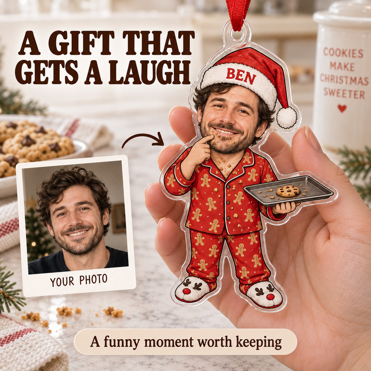 Custom Photo Face Cookie Quality Control Acrylic Ornament — Gift inspiration