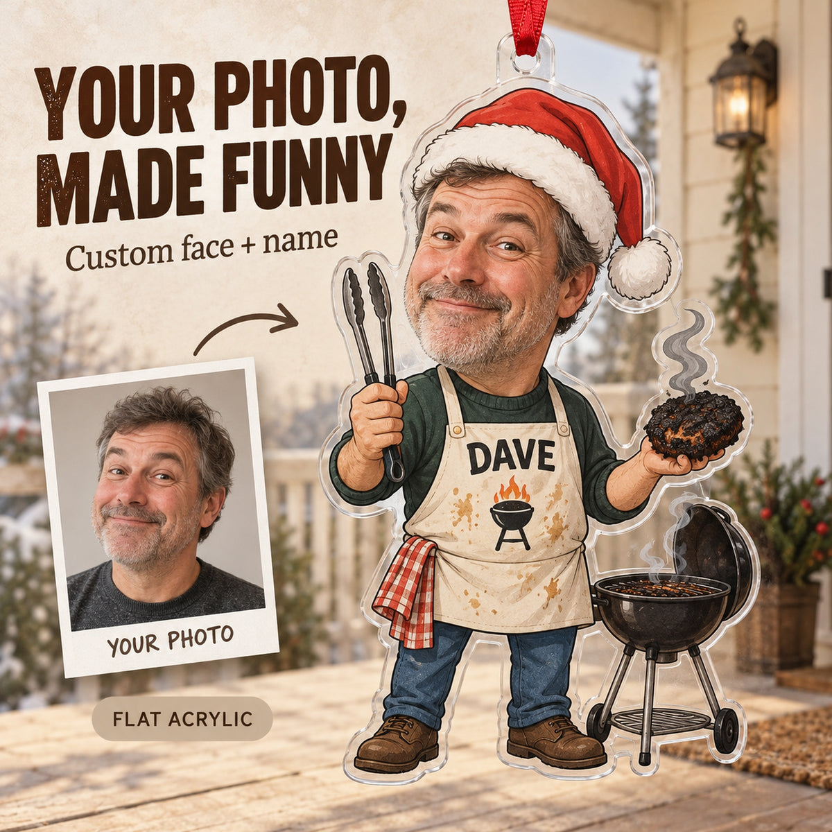 Custom Photo Face Grill Dad on Duty Acrylic Ornament — Main design