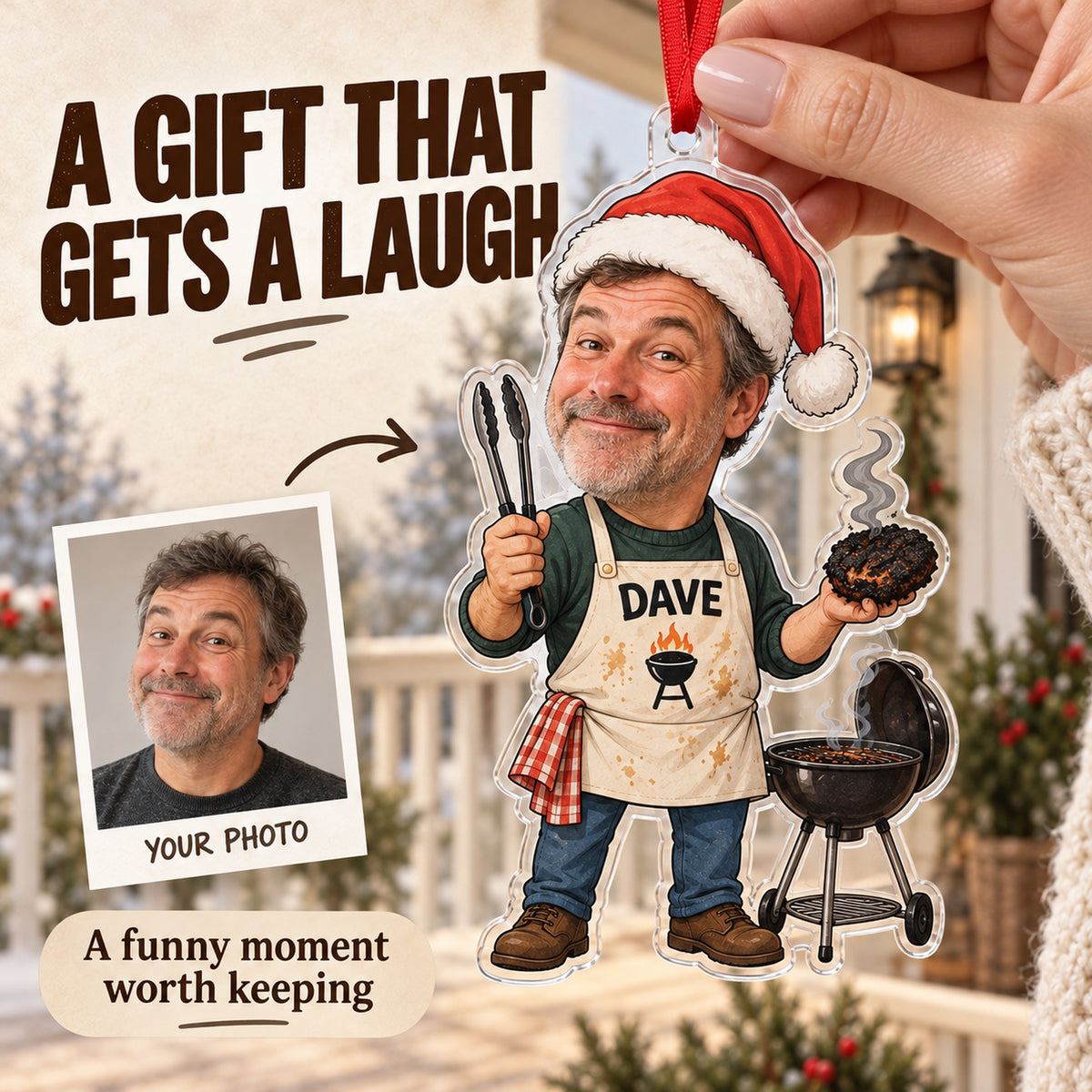Custom Photo Face Grill Dad on Duty Acrylic Ornament — Gift inspiration