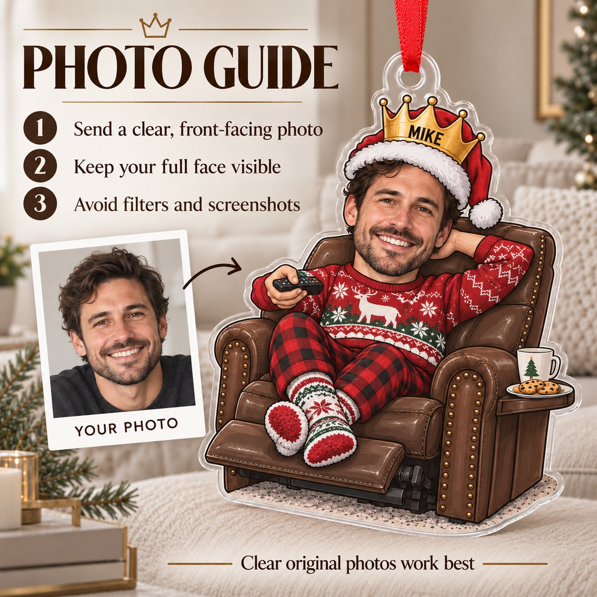 Custom Photo Face Remote Control Royalty Acrylic Ornament — Personalization guide