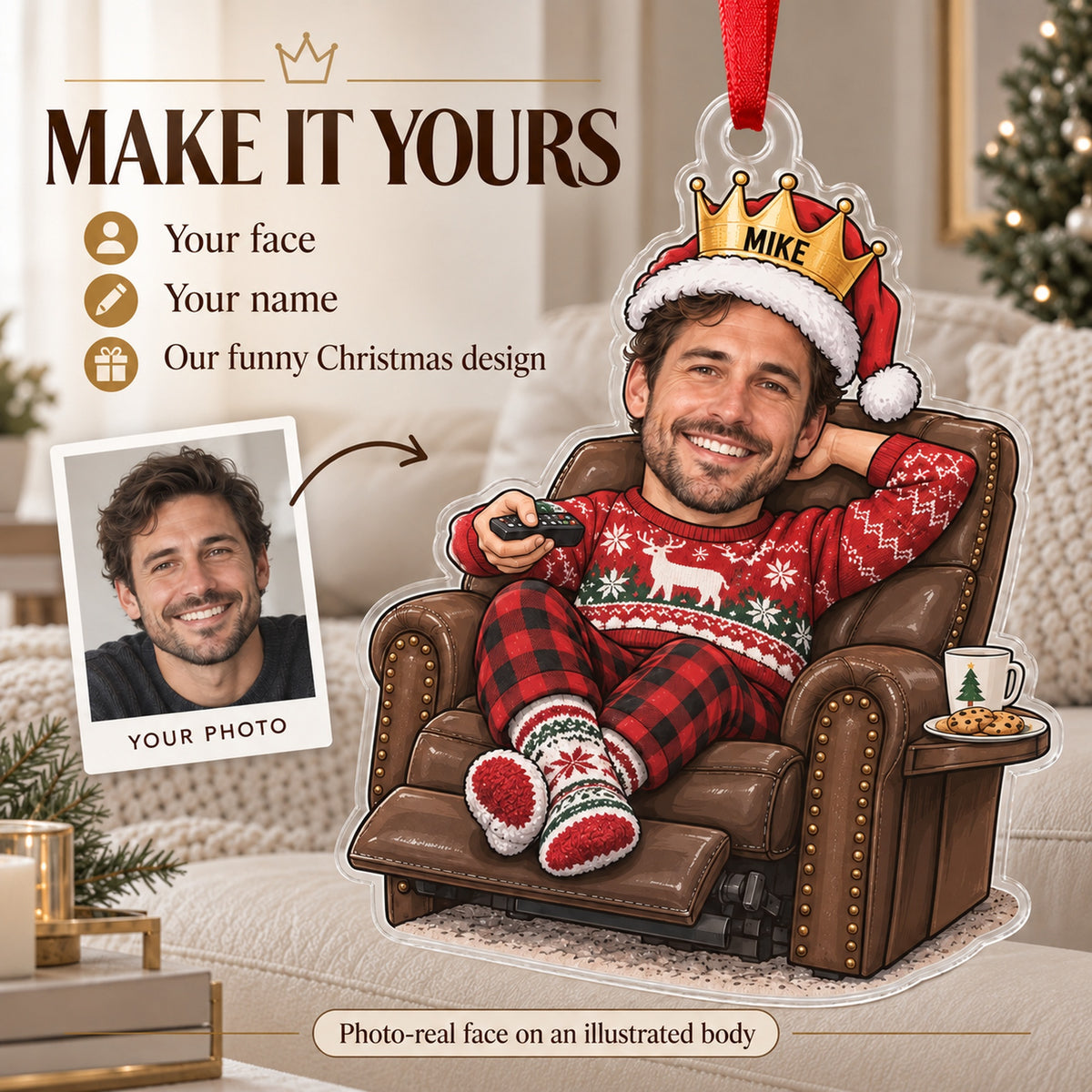 Custom Photo Face Remote Control Royalty Acrylic Ornament — Personalization example