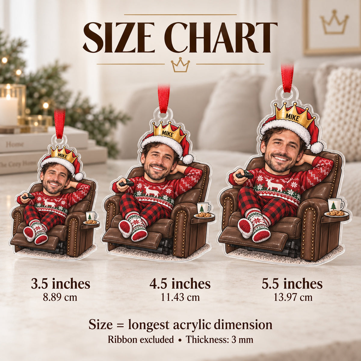 Custom Photo Face Remote Control Royalty Acrylic Ornament — Size guide