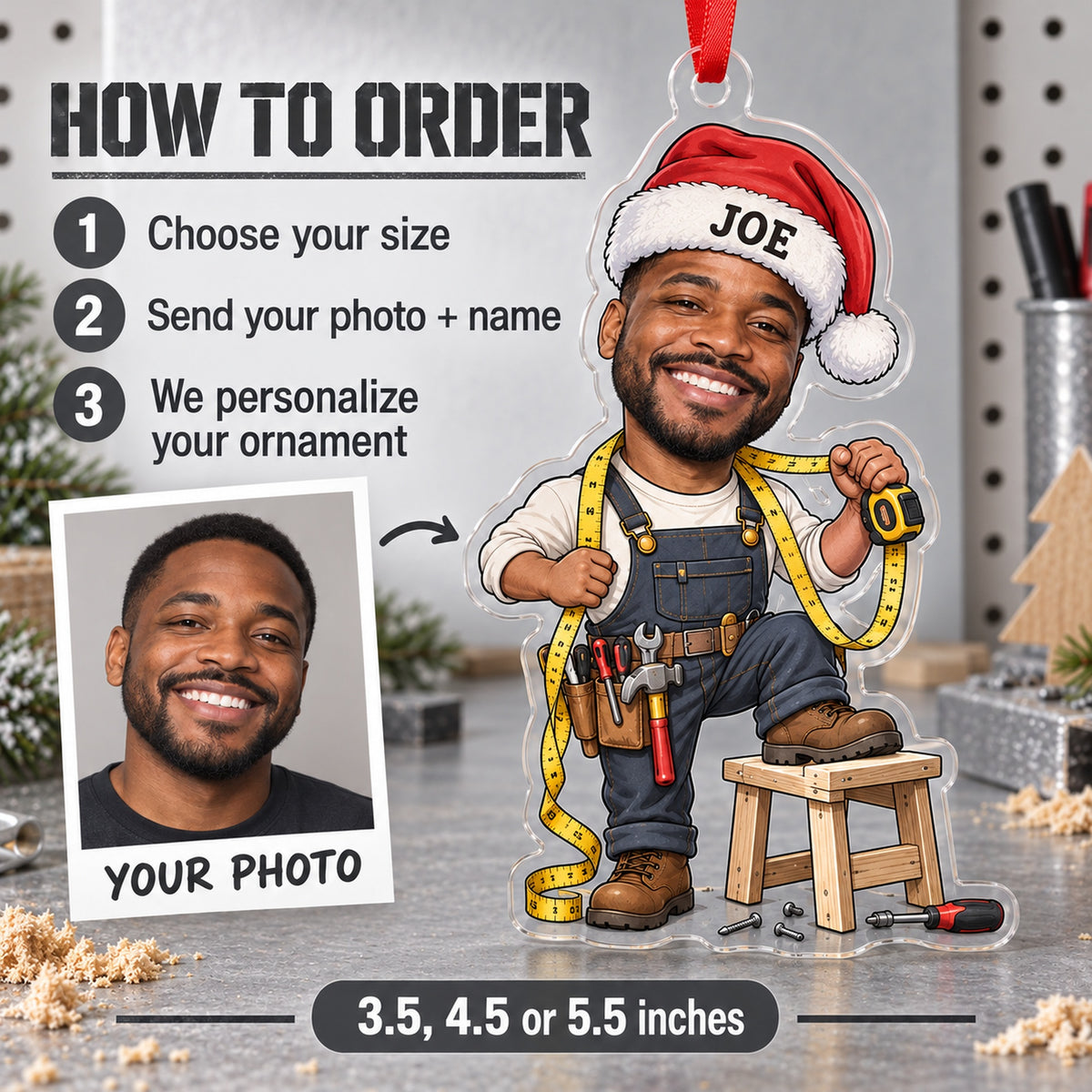 Custom Photo Face Garage Project Forever Acrylic Ornament — How to order