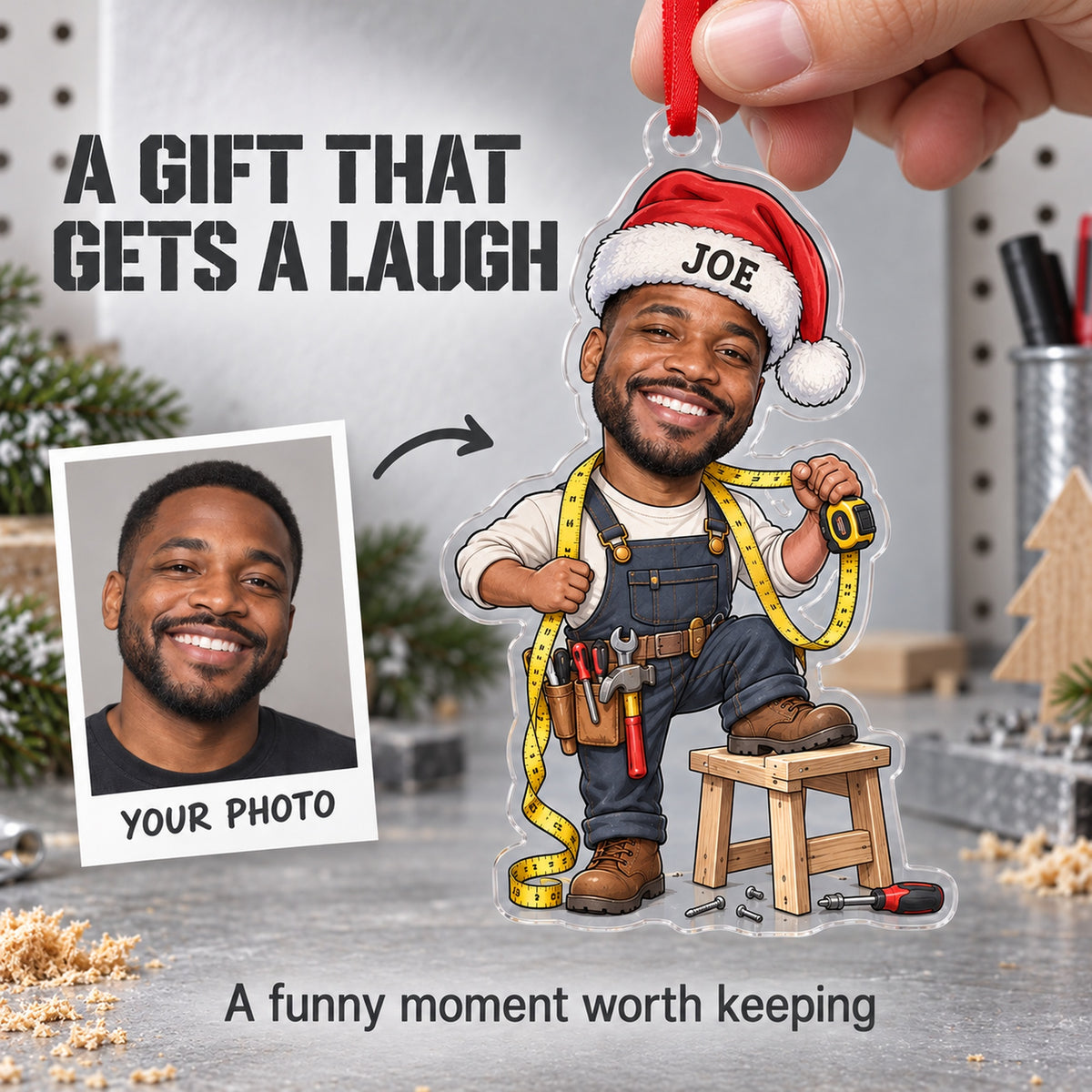 Custom Photo Face Garage Project Forever Acrylic Ornament — Gift inspiration