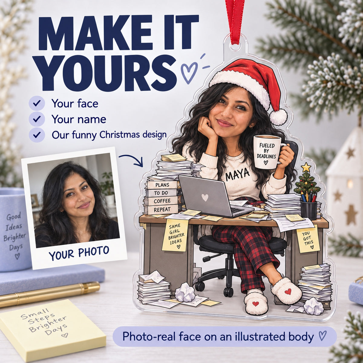 Custom Photo Face Office Chaos Captain Acrylic Ornament — Personalization example