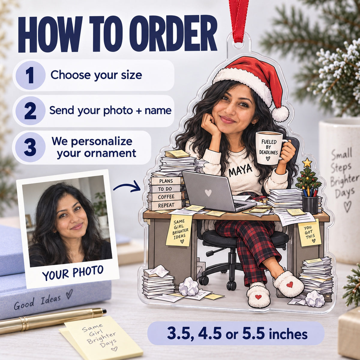 Custom Photo Face Office Chaos Captain Acrylic Ornament — How to order