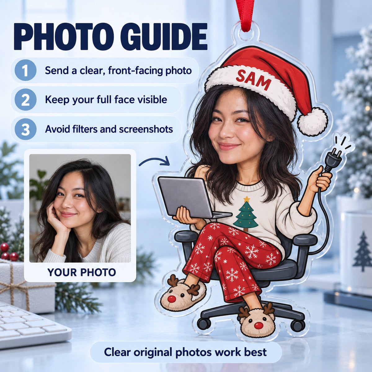 Custom Photo Face IT Restart Specialist Acrylic Ornament — Personalization guide