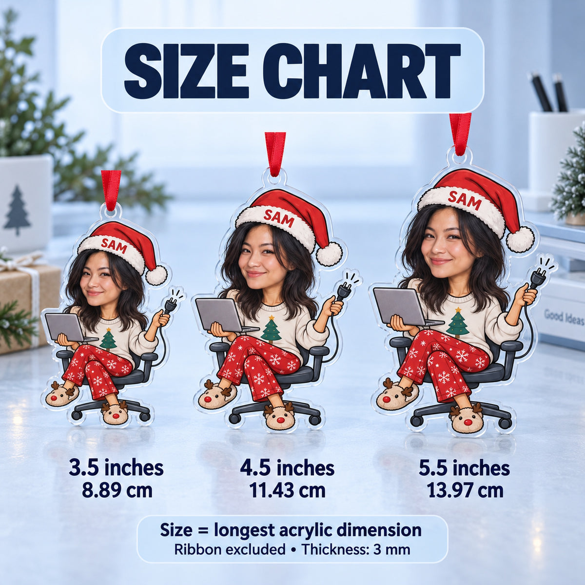 Custom Photo Face IT Restart Specialist Acrylic Ornament — Size guide