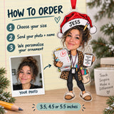 Custom Photo Face Teacher Winter Break Acrylic Ornament — How to order