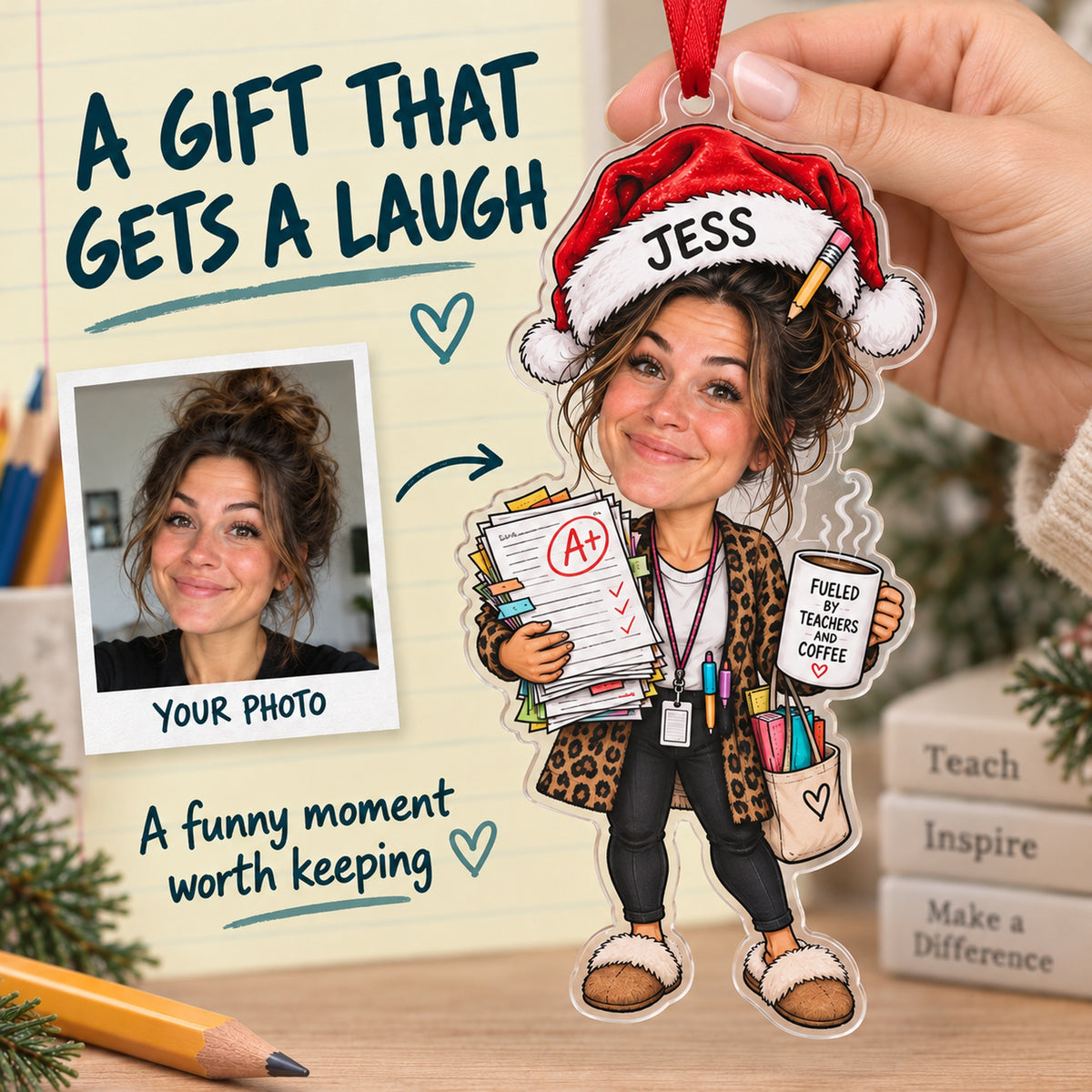 Custom Photo Face Teacher Winter Break Acrylic Ornament — Gift inspiration