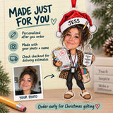 Custom Photo Face Teacher Winter Break Acrylic Ornament — Production and delivery